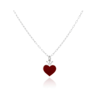 GARGANTILLA MUJER PLATA DE LEY 925 CORAZÓN ROJO CON CORONA 14X12 MILÍMETROS CADENA VENECIANA LARGO 42 CENTÍMETROS