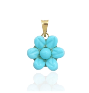 COLGANTE ORO AMARILLO 18 KILATES FLOR PIEDRA AZUL RELIEVE 12X12 MILÍMETROS