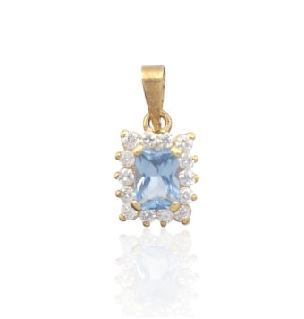 COLGANTE MUJER ORO AMARILLO 18 KILATES RECTANGULAR PIEDRA AZUL EN EL CENTRO Y CIRCONITAS BLANCAS 8X11 MILÍMETROS