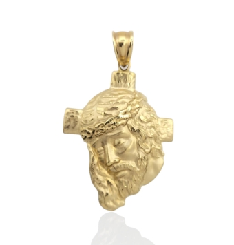 COLGANTE CABEZA CRISTO ORO AMARILLO 18 KILATES CARA CON CRUZ DE FONDO 25X32 MILÍMETROS