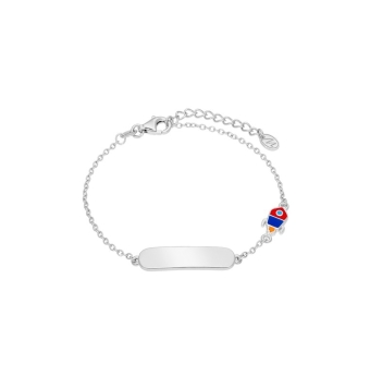 PULSERA ESCLAVA MAREA NIÑO D03703/AB PLAQUITA 21 MILÍMETROS MOTIVO COHETE 6 MILÍMETROS ESMALTE AZUL NARANJA Y ROJO LARGO AJUSTA