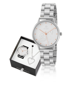 PACK RELOJ MAREA MUJER CADENA ACERO CAJA METAL NICKEL FREE DIÁMETRO 34 MILÍMETROS ESFERA BLANCA CORAZONES Y GARGANTILLA ACERO CO