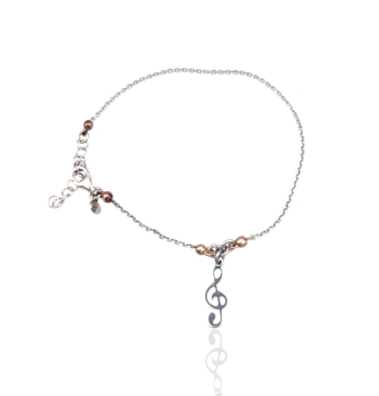 PULSERA MUJER PLATA DE LEY 925 COLGANTE CLAVE DE SOL Y BOLAS EN COLOR COBRE 16-19CM