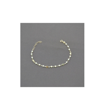 PULSERA MUJER PLATA DE LEY 925 CHAPADO DORADO ESLABONES DE PERLAS Y ESTRELLAS LARGO 17+3 CENTÍMETROS