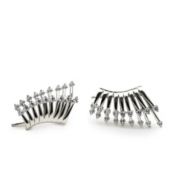 PENDIENTES MUJER LINEARGENT PLATA DE LEY 925 TREPADOR CON 9 BARRAS CON CIRCONITAS BLANCAS LARGO 24 MILÍMETROS