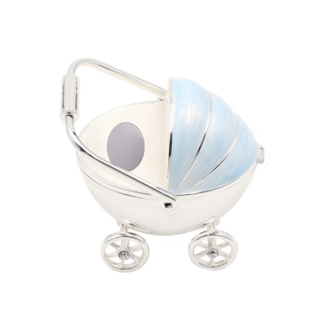 CAJITA DE DIENTES PLATEADA FORMA DE CARRITO Y ESMALTE AZUL