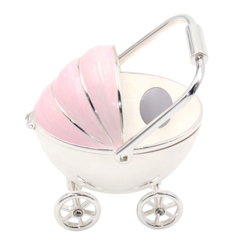 CAJITA DE DIENTES PLATEADA FORMA DE CARRITO Y ESMALTE ROSA