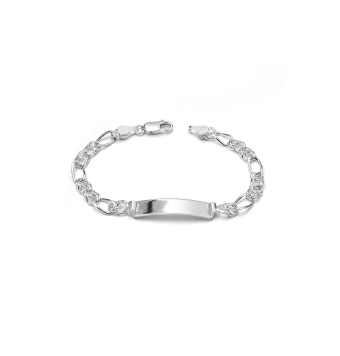 PULSERA ESCLAVA PLATA DE LEY 925 ESLABÓN HUNGARA COMBINADO CON OVALADO LISO. PLACA LISA BRILLO 5.5X28 MILÍMETROS. LARGO TOTAL 17