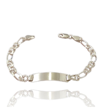 PULSERA ESCLAVA PLATA DE LEY 925 ESLABÓN FÍGARO HUNGARINA ANCHO 5 MILÍMETROS. PLACA LISA BRILLO 7X32 MILÍMETROS. LARGO TOTAL 18