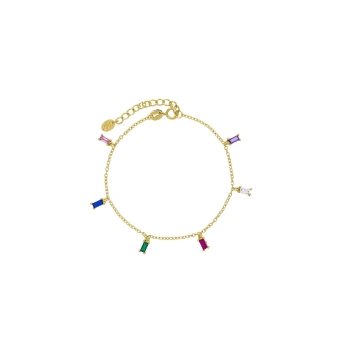PULSERA MUJER MAREA PLATA DE LEY 925 CHAPADO DORADO CON PIEDRAS MULTICOLOR LARGO AJUSTABLE 16-19 CM