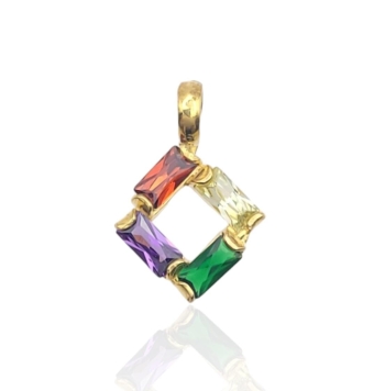 COLGANTE MUJER PLATA DE LEY 925 CHAPADO DORADO CON CUATRO CRISTALES SWAROVSKI RECTANGULARES MULTICOLOR LARGO 21 MILÍMETROS