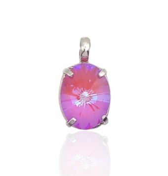 COLGANTE PLATA DE LEY 925 CRISTAL OVALADO SWAROVSKI FUCSIA DESTELLOS AZULES LARGO 19 MILÍMETROS