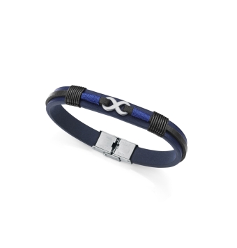 PULSERA VICEROY MAGNUM HOMBRE ACERO Y PIEL AZUL Y NEGRA CON DETALLE INFINITO LARGO 21.5 CENTÍMETROS