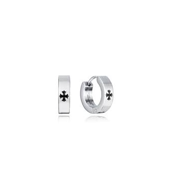 PENDIENTES VICEROY ACERO AROS CON CRUZ NEGRA GRABADA
