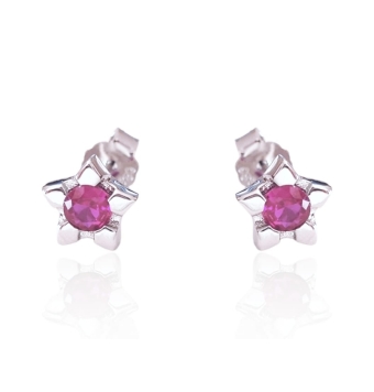 PENDIENTES ESTRELLA ATLÁNTIDA MUJER PLATA DE LEY 925 7X7 MILÍMETROS CIRCONITA FUCSIA CIERRE PRESIÓN
