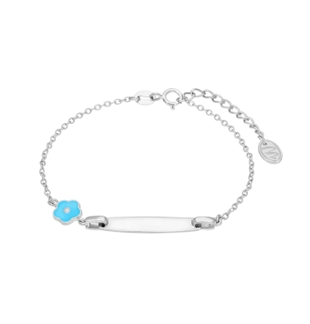 PULSERA ESCLAVA MAREA NIÑA D03603/AF PLAQUITA 21 MILÍMETROS MOTIVO FLOR 6 MILÍMETROS ESMALTE AZUL LARGO AJUSTABLE 15-18 CENTÍMET