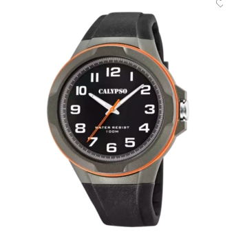 RELOJ CALYPSO HOMBRE ANALOGICO CAJA CAUCHO GRIS 46 MILÍMETROS ESFERA NEGRA CORREA CAUCHO
