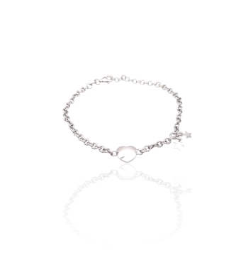 PULSERA MUJER PLATA DE LEY 925 ESLABONES DE ANILLAS 3 MILÍMETROS CON CORAZÓN EN MEDIO 10X9 MILÍMETROS Y 2 ESTRELLAS COLGANTES DE