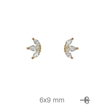 PENDIENTES PLATA CHAPADO DORADO 3 CIRCONITAS FORMA LOTOPRESION
