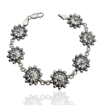 PULSERA BOTÓN MURCIANO PLATA DE LEY 925 CON OCHO MOTIVOS EN 16 MILÍMETROS LARGO 19 CENTÍMETROS