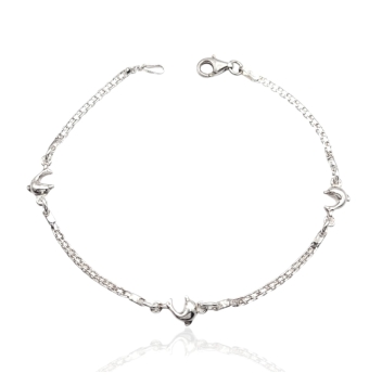 PULSERA MUJER PLATA DE LEY 925 ESLABÓN BISMARCK CON TRES DELFINES LARGO 18 CENTÍMETROS CIERRE MOSQUETÓN