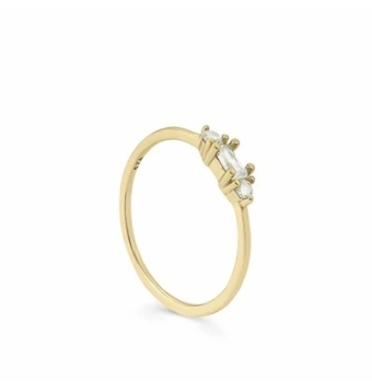 ANILLO LINEARGENT PLATA DE LEY 925 CHAPADO DORADO MINIMALISTA TRIPLE CIRCONITA BAGUETE Y REDONDAS