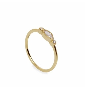 ANILLO LINEARGENT PLATA DE LEY 925 CHAPADO DORADO MINIMALISTA TRIPLE CIRCONITA MARQUESA Y REDONDAS
