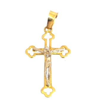 COLGANTE CRUZ ORO AMARILLO CON CRISTO ORO BLANCO