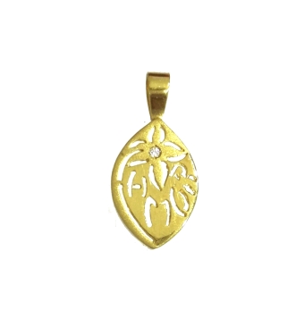 COLGANTE ORO AMARILLO FORMA OVALADA MATE BRILLO FLOR Y AMOR CON 1 CIRCONITA