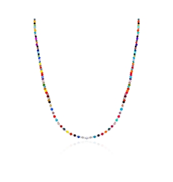GARGANTILLA MUJER PLATA DE LEY 925 BOLITAS FACETADAS 3 MILÍMETROS MULTICOLOR LARGO AJUSTABLE 40-45 CENTÍMETROS