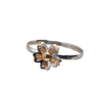 ANILLO CON FLOR DE ORO BLANCO Y ORO ROSA