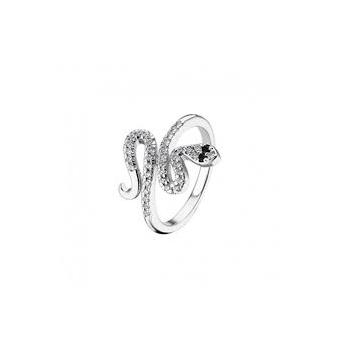 ANILLO LOTUS PLATA SERPIENTE CON CIRCONITAS BLANCAS Y NEGRAS