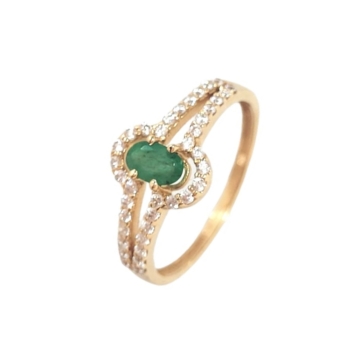 ANILLO ESTILO SOLITARIO MUJER ORO AMARILLO 18 KILATES PIEDRA ESMERALDA OVALADA 2.5X4.5 MILÍMETROS CIRCONITAS BLANCAS