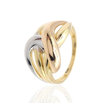 ANILLO MUJER ORO TRICOLOR 18 KILATES DOS BARRAS ORO AMARILLO ABIERTAS CON DOS BARRAS CURVAS EN ORO ROSA Y BLANCO ANCHO 13 MILÍME
