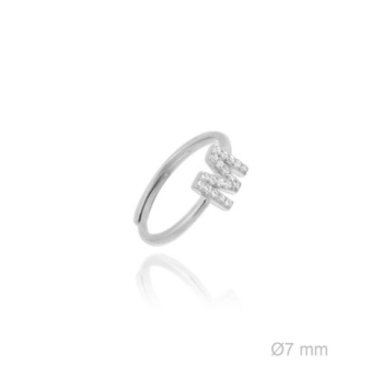 ANILLO PLATA DE LEY 925 LETRA M CON CIRCONITAS BLANCAS AJUSTABLE