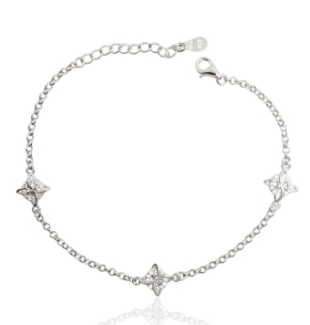 PULSERA MUJER PLATA DE LEY 925 TRES MOTIVOS NUDO DE BRUJA CIRCONITAS BLANCAS 9X9 MILÍMETROS LARGO AJUSTABLE 17-20 CENTÍMETROS CI