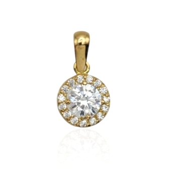 COLGANTE ROSETÓN MUJER ORO AMARILLO 18 KILATES PIEDRA BLANCA 5 MILÍMETROS CERCO CIRCONITAS BLANCAS