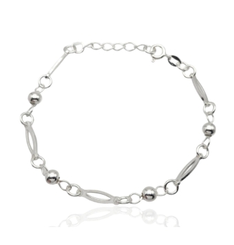 PULSERA PLACARI MUJER PLATA DE LEY 925 ESLABONES OVALADOS Y BOLAS PLATA LARGO AJUSTABLE 17-20M CENTÍMETROS