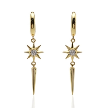 PENDIENTES ARO LARGOS PLACARI MUJER PLATA DE LEY 925 CHAPADO DORADO 10 MILÍMETROS ESTRELLA POLAR Y BARRA PICO