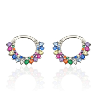 PENDIENTES PLACARI MUJER PLATA DE LEY 925 ARO CIRCONITAS MULTICOLOR PICOS 15 MILÍMETROS
