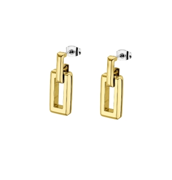 Pendientes largos mujer Lotus acero chapado dorado 24mm de largo y 10mm de ancho cierre presión