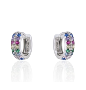 PENDIENTES ARO PLACARI MUJER PLATA DE LEY 925 3X12 MILÍMETROS DOBLE FILA CIRCONITAS MULTICOLOR