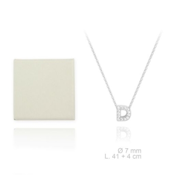 GARGANTILLA PLATA DE LEY 925 CADENA FINA CON INICIAL D 7 MILÍMETROS CON CIRCONITAS BLANCAS LARGO AJUSTABLE 41-45 CENTÍMETROS