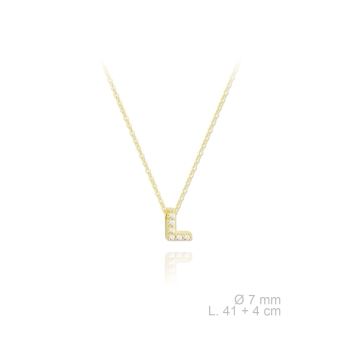 GARGANTILLA PLATA DE LEY 925 CHAPADO DORADO CADENA FINA CON INICIAL L 7 MILÍMETROS CON CIRCONITAS BLANCAS LARGO AJUSTABLE 41-45