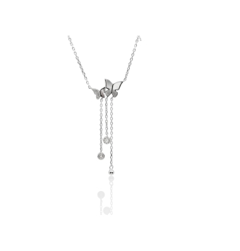 GARGANTILLA ATLÁNTIDA MUJER PLATA DE LEY 925 DOS MARIPOSAS NÁCAR BLANCO Y CIRCONITAS BLANCAS CADENAS CON CHATONES CIRCONITAS BLA