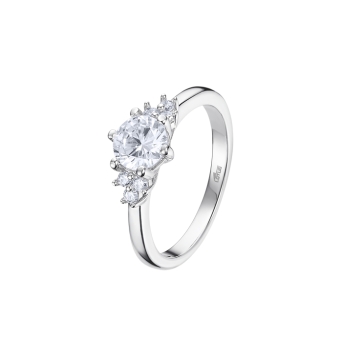 ANILLO MUJER LOTUS SILVER ESTILO SOLITARIO CON TRIPLE CIRCONITA BLANCA EN LOS LATERALES