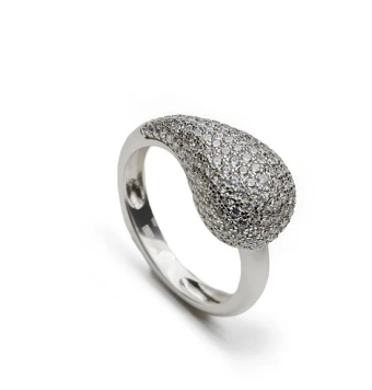 ANILLO MUJER LINEARGENT PLATA DE LEY 925 FORMA DE GOTA CON CIRCONITAS BLANCAS ENGASTADAS 12X20 MILÍMETROS