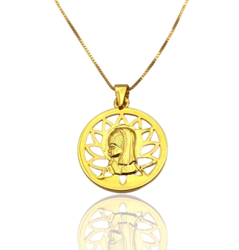 COLLAR MUJER PLATA DE LEY 925 CHAPADO DORADO CADENA VENECIANA 42 CENTÍMETROS CON COLGANTE MEDALLA DE VIRGEN NIÑA FONDO NACAR 20