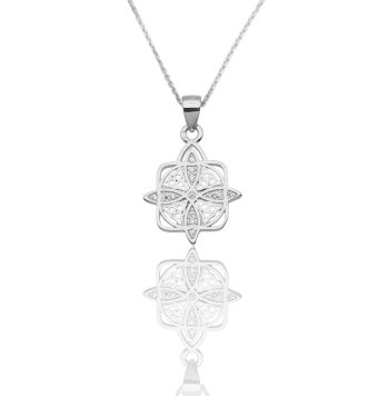 COLLAR MUJER PLATA DE LEY 925 RODIADA ESLABÓN FORZADO 42 CENTÍMETROS CON COLGANTE NUDO DE BRUJAS CON CIRCONITAS BLANCAS ENGASTAD
