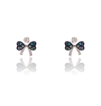 PENDIENTES MUJER PLATA DE LEY 925 RODIADO LAZO EN FORMA DE CORAZONES CON CIRCONITAS BLANCAS ENGASTADAS Y NACAR DE COLOR EN LOS C